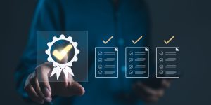 Standardization and certification checklist concept. Compliance with regulation and standard. Management with Quality Assurance QA. Quality Control QC. Improvement. business certificate, guarantee,