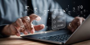 Data analysis of document ai artificial intelligence process with technology processor to planning business information data, tech, network corporate concept.