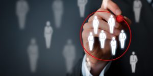 Marketing segmentation, target audience, customers care, customer relationship management (CRM) and team building concepts.