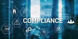 Compliance diagram with icons. Business concept on abstract background
