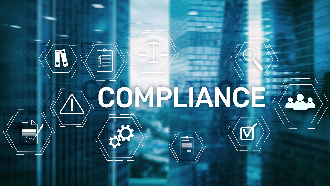 Compliance diagram with icons. Business concept on abstract background