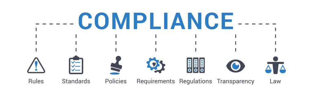 Corporate compliance infographic concept vector illustration with keywords and icons