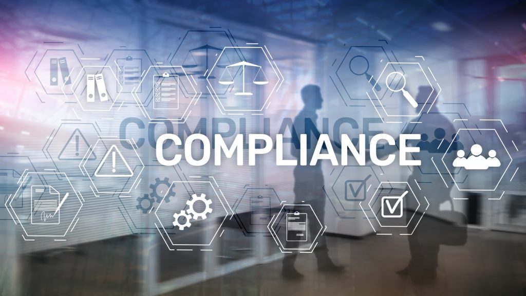 Compliance diagram with icons. Business concept on abstract background