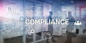Compliance diagram with icons. Business concept on abstract background