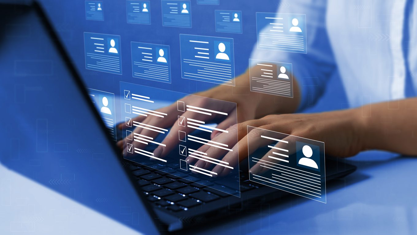 Human resources and management. Employees must complete the online survey form, answer the test questions.Marked checklist on a clipboard