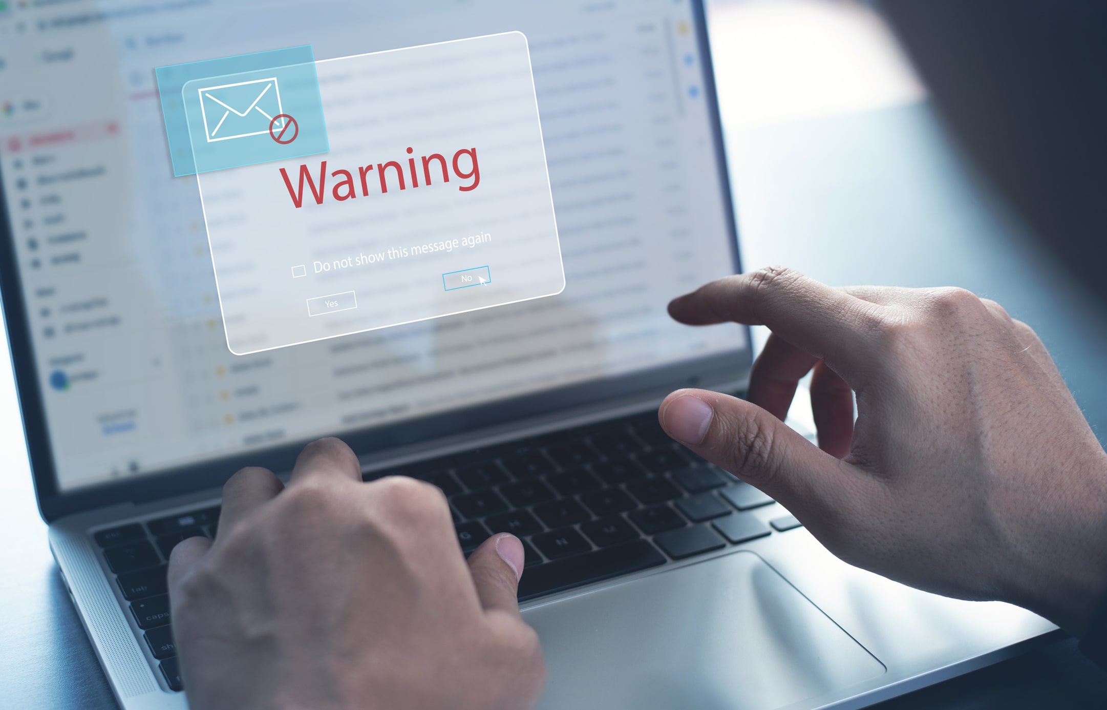 Blocking spam e-mail, warning pop-up for phishing mail, network security concept