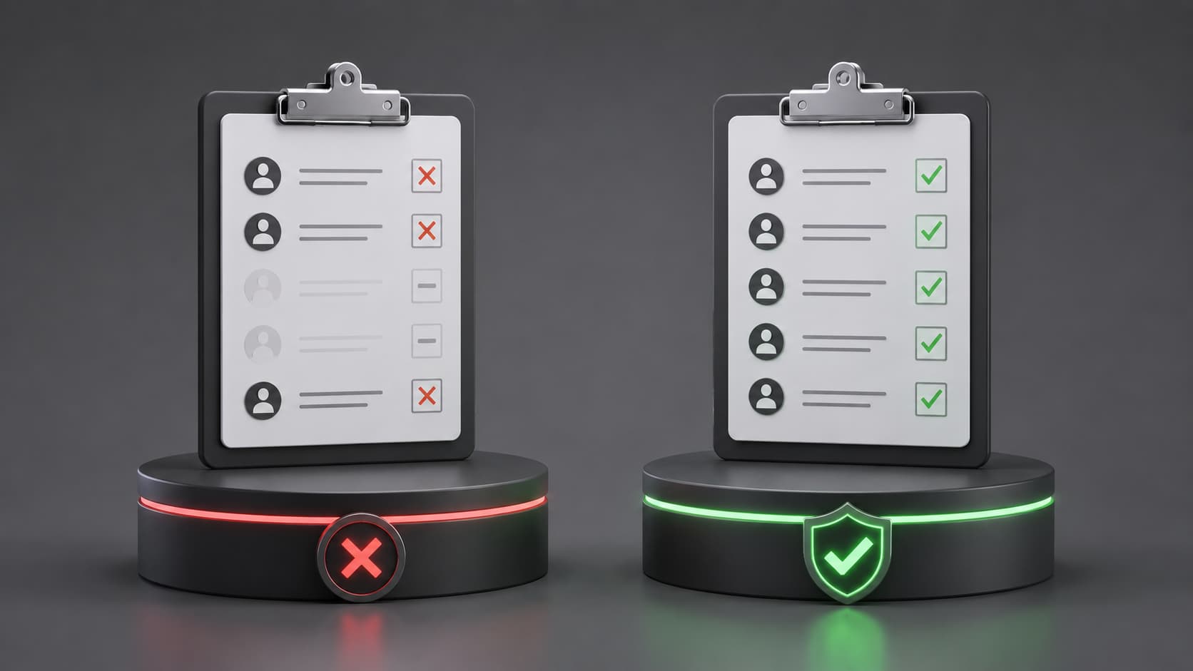 Two contact list clipboards side by side showing incomplete scrubbing coverage on the left and full DNC compliance coverage on the right